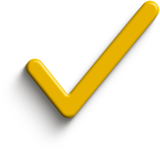 Yellow 3D check icon with drop shadow